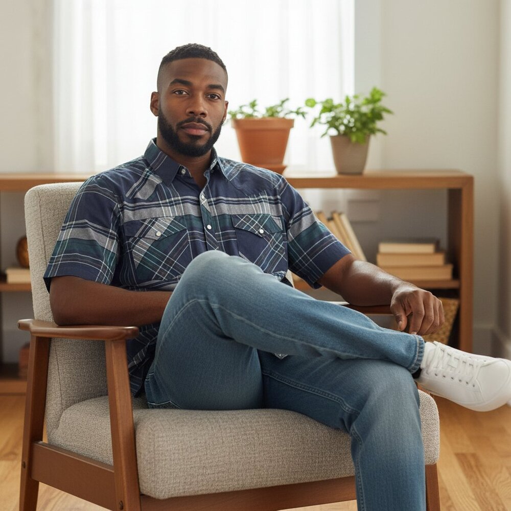 Men's Western Pearl Snap Shirt Blue Green Plaid Short Sleeves Size Large